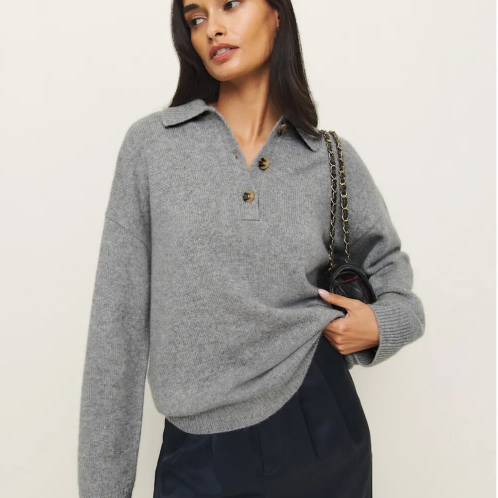 Reformation Brooklyn Cashmere Polo Sweater sz S
